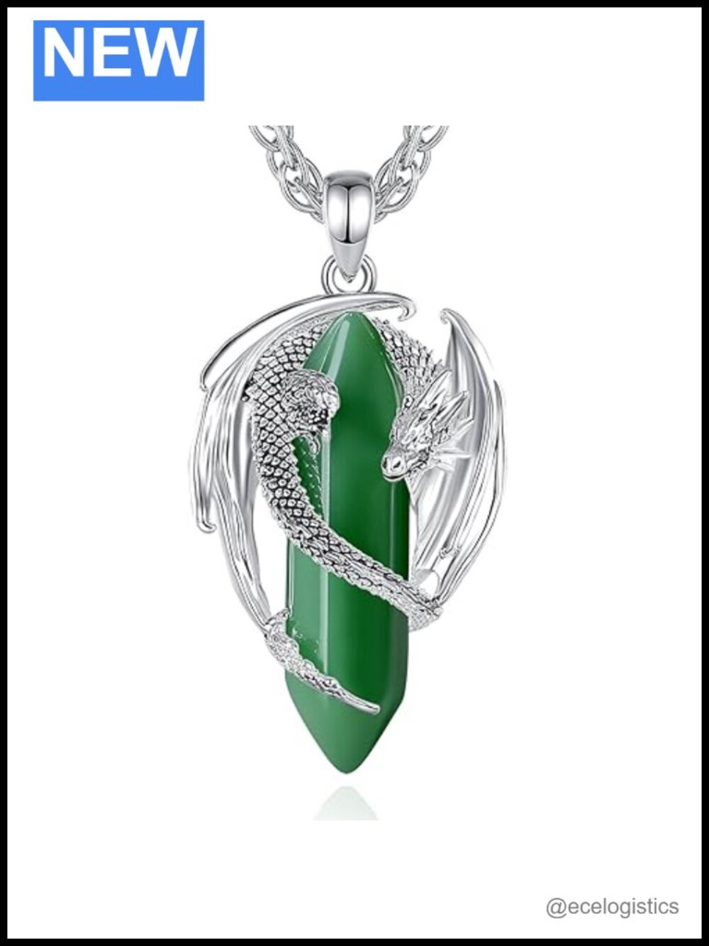 Silver-Plated Copper Dragon Pendant Necklace 24in Singapore Chain